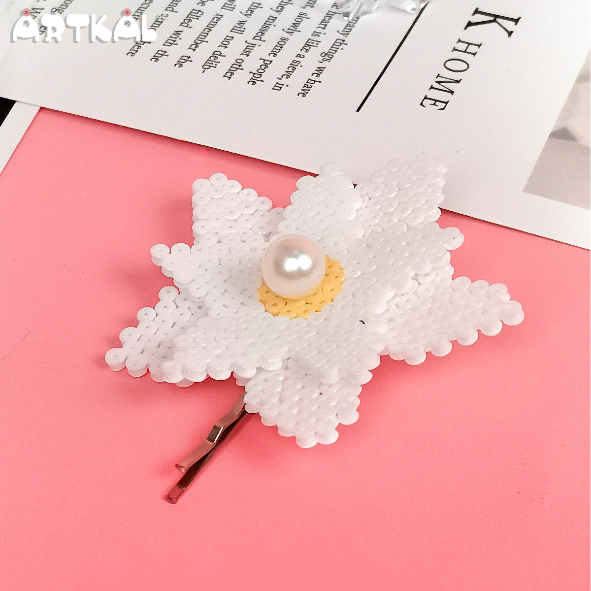 White Flowers Hairpin - By mini beads