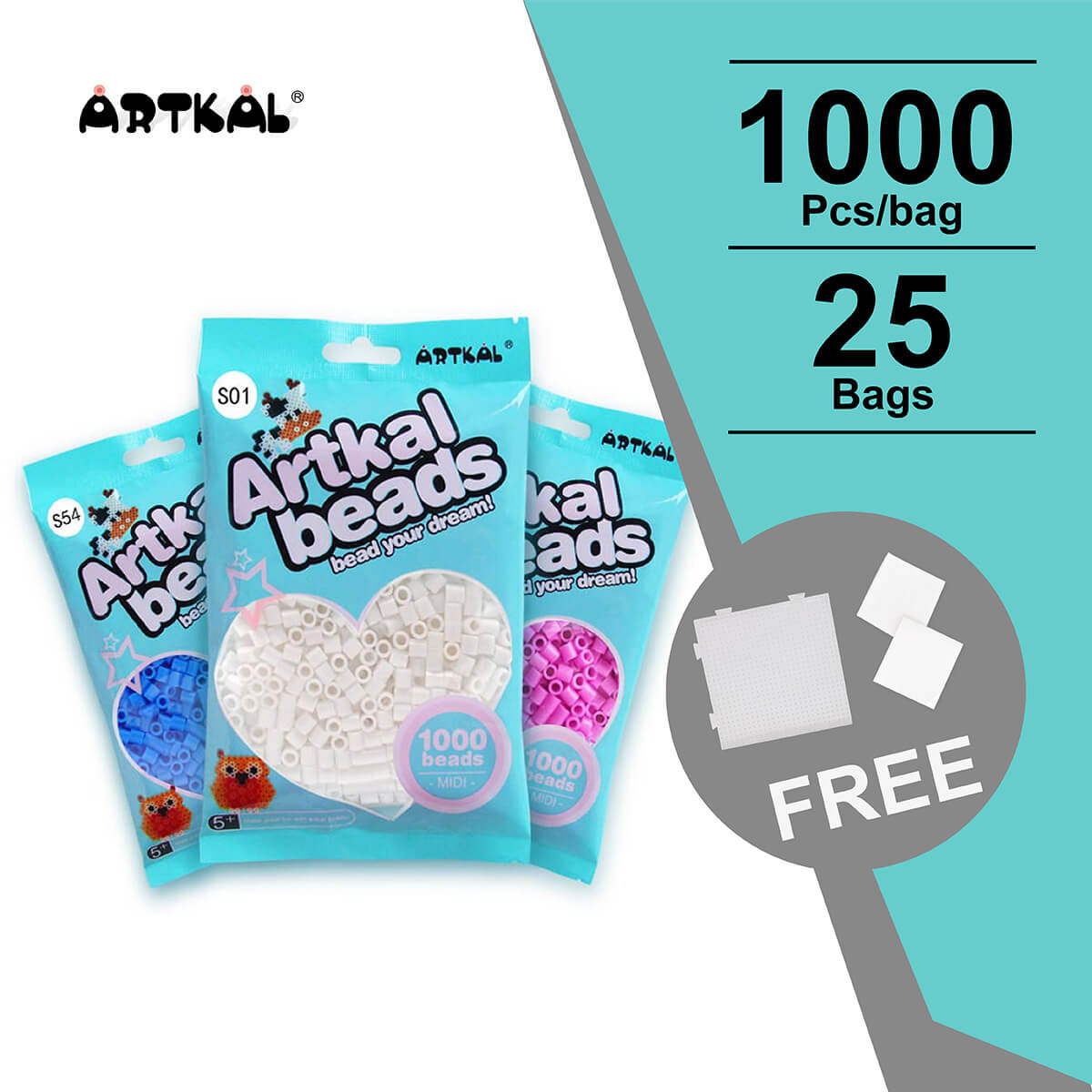 25 Bags 1000 Count Pack Midi S-5mm Artkal Beads (SB1000-25 )